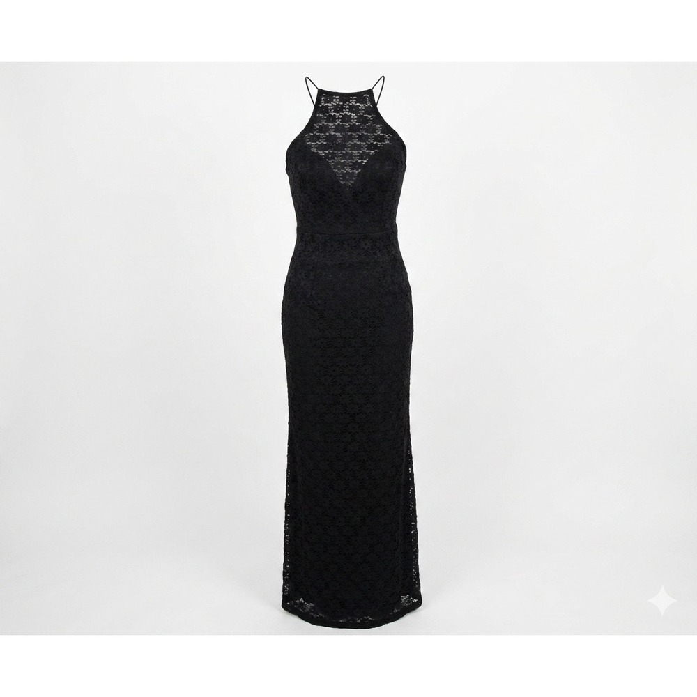 Bardot Black Lace Halter Maxi Dress Lace Up Back NWT US 2 Cocktail Formal Gothic